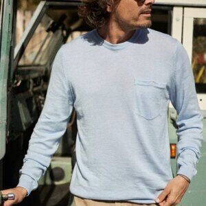 OUTERKNOWN Palisades Pocket Button Crew Merino Wool Sweater in Pale Blue Size L
